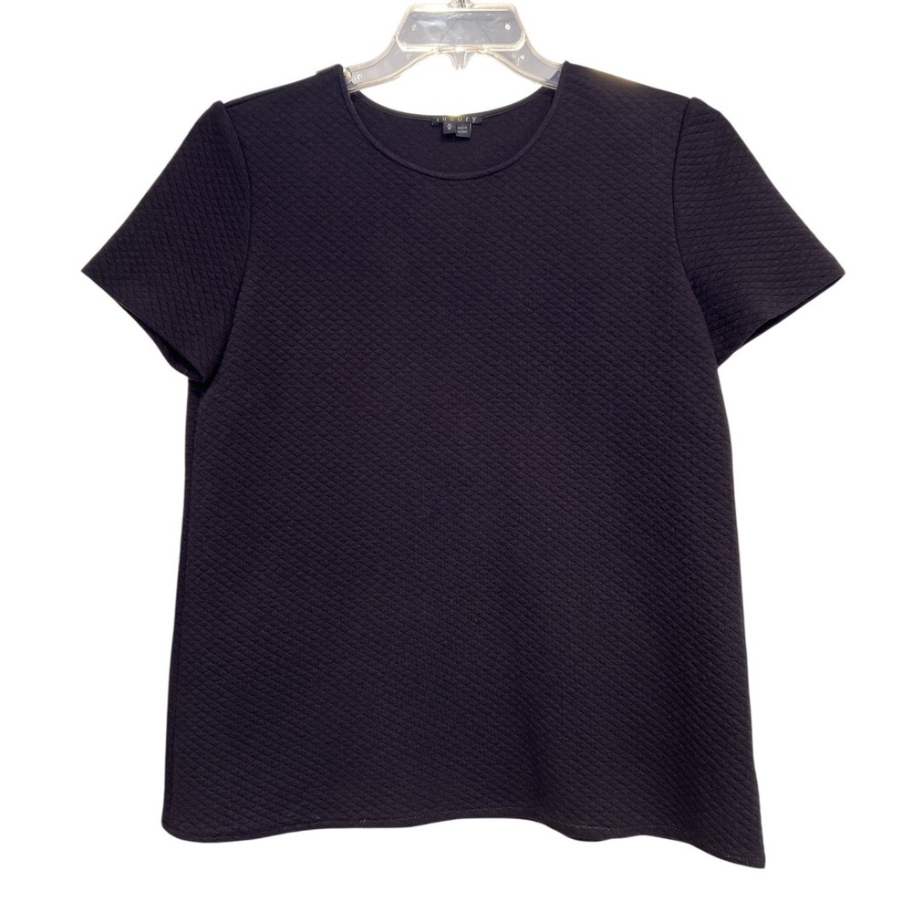 Theory Quilted Short Sleeve Shoulder Zip Top Size M Minimalist Wardrobe Capsule